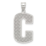 Sterling Silver C Pendant, Diamond-Cut Textured Uppercase Letter Charm for Unisex Wear