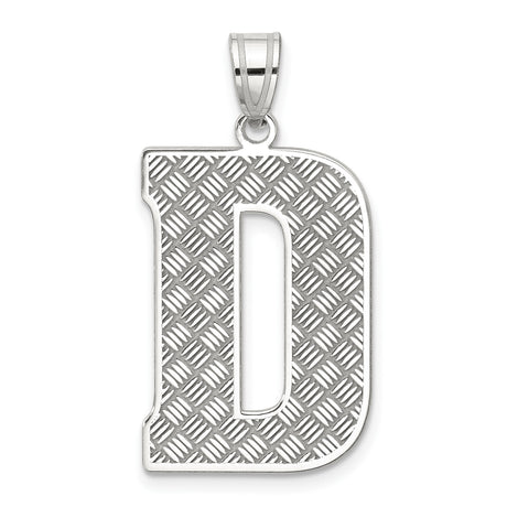 Sterling Silver Pendant Charm with Diamond Cut Texture, Uppercase Letter D Initial