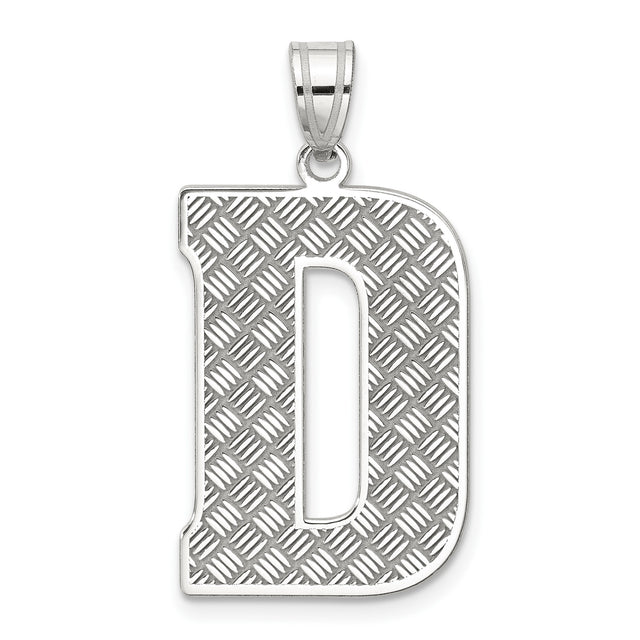 Sterling Silver Pendant Charm with Diamond Cut Texture, Uppercase Letter D Initial