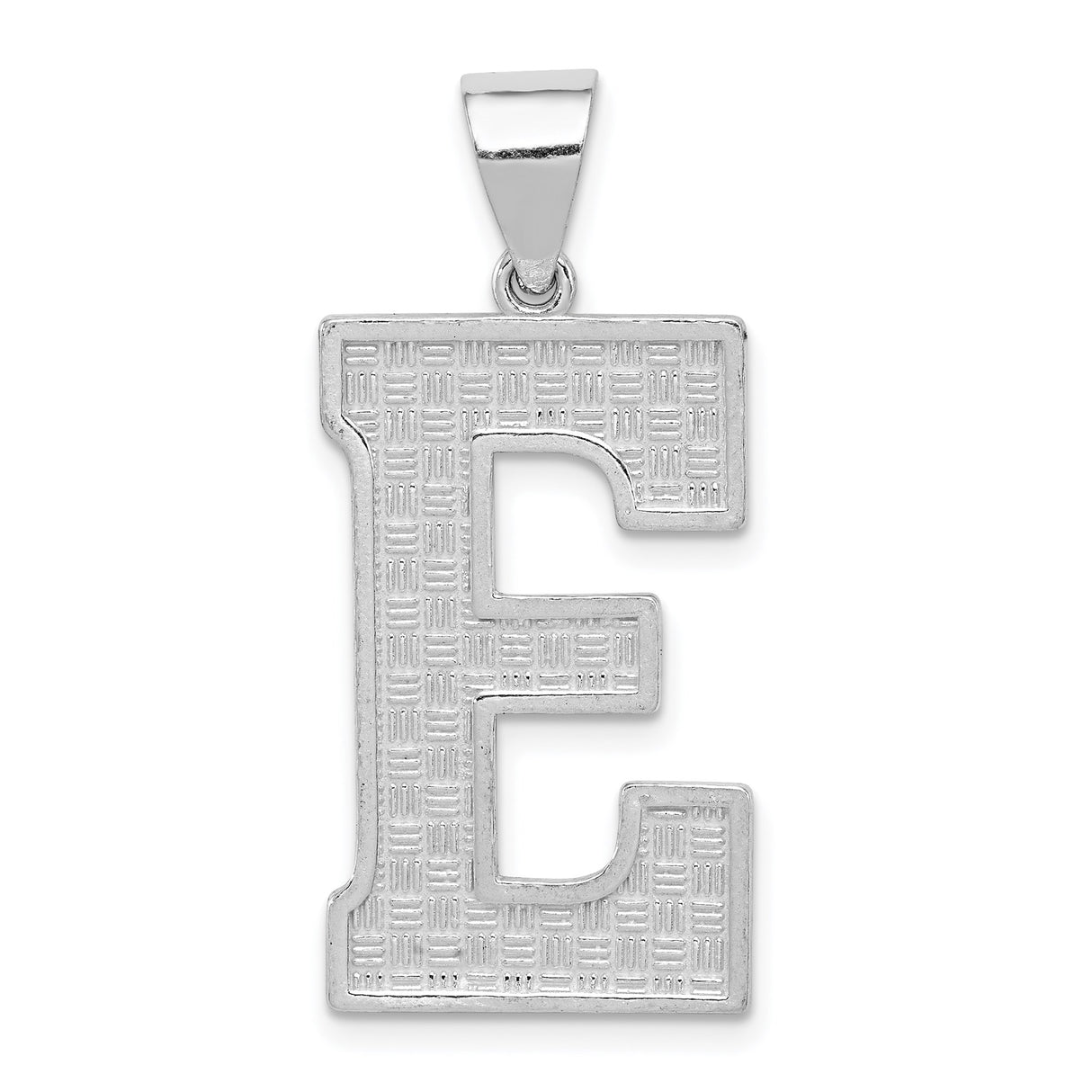 Sterling Silver Initial Pendant, Textured Block Letter E Alphabet Charm, Unisex Monogram Jewelry