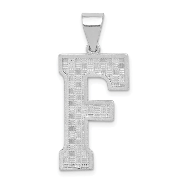 Sterling Silver F Initial Pendant, Textured Alphabet Monogram Charm for Men and Women