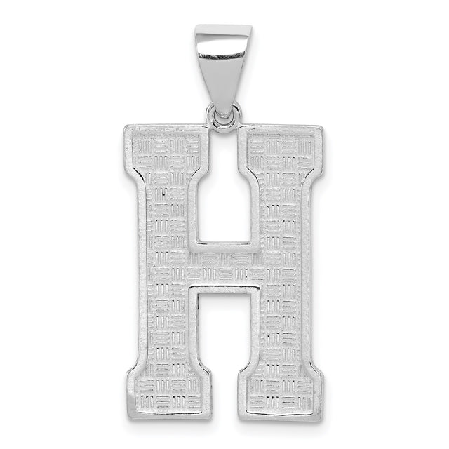 Sterling Silver Initial H Pendant, Textured Alphabet Charm, Minimalist Monogram Jewelry