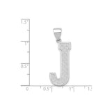 Sterling Silver Letter J Pendant with Textured Grid Pattern, Unisex Alphabet Charm