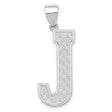 Sterling Silver Letter J Pendant with Textured Grid Pattern, Unisex Alphabet Charm