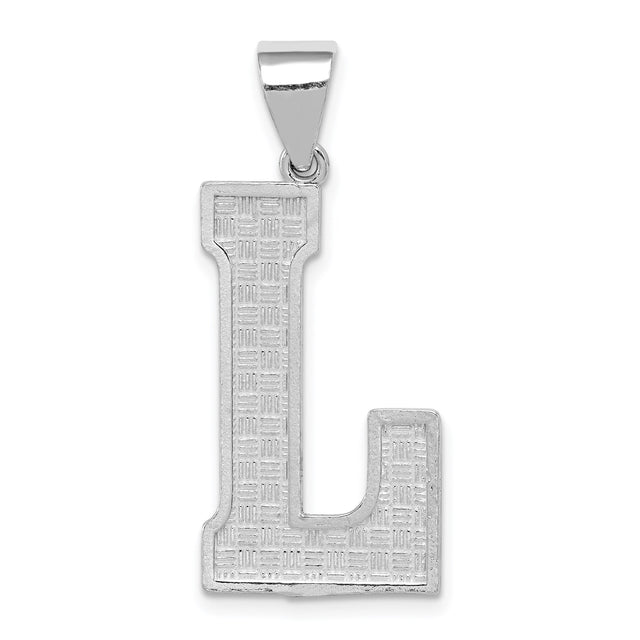 Sterling Silver Initial L Pendant, Textured Basketweave Letter Charm for Women or Unisex Wear