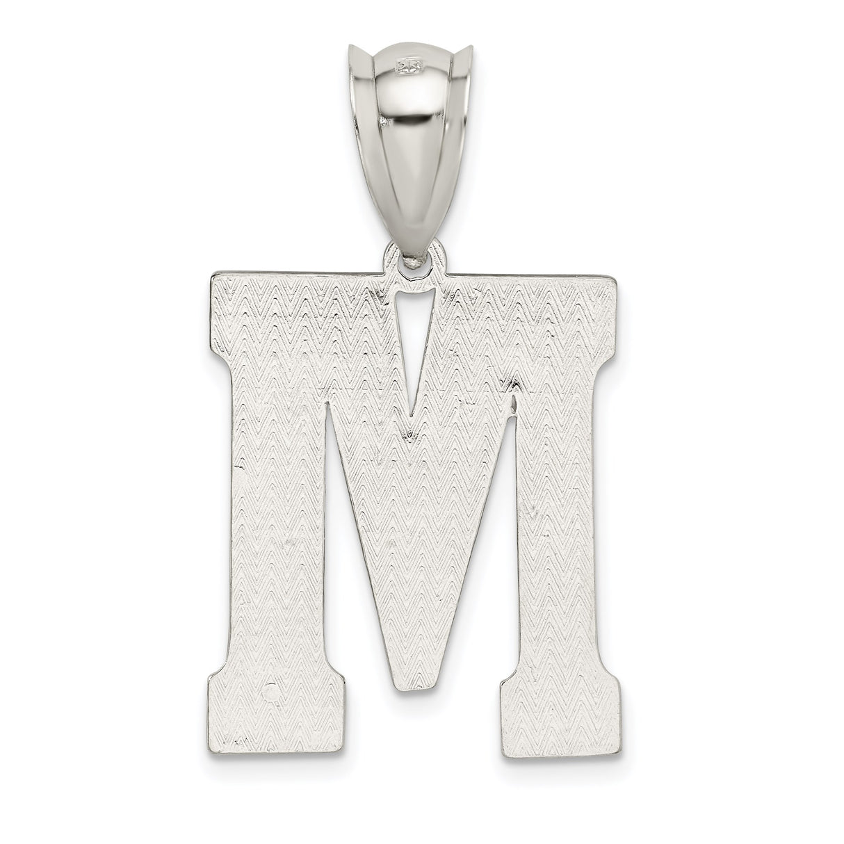 Sterling Silver Letter M Pendant with Textured Detailing and Bold Block Design