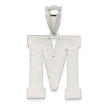 Sterling Silver Letter M Pendant with Textured Detailing and Bold Block Design