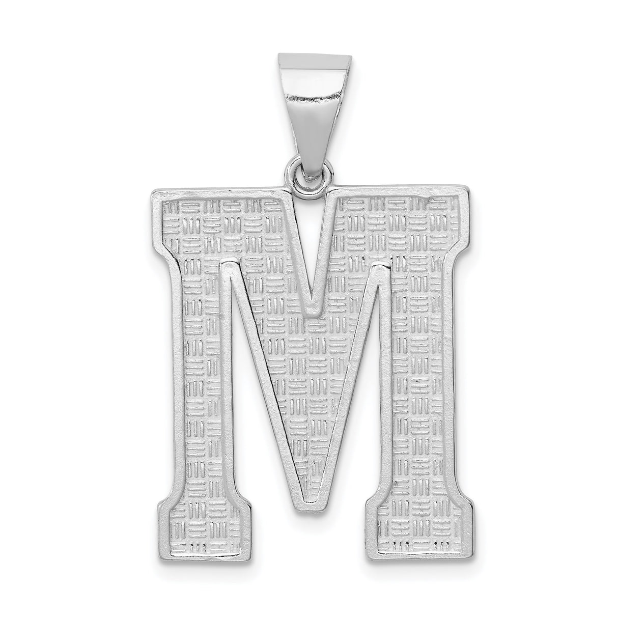 Sterling Silver Letter M Pendant with Textured Detailing and Bold Block Design