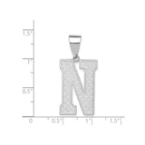Sterling Silver Letter N Pendant, Textured Alphabet Charm, Unisex Monogram Jewelry