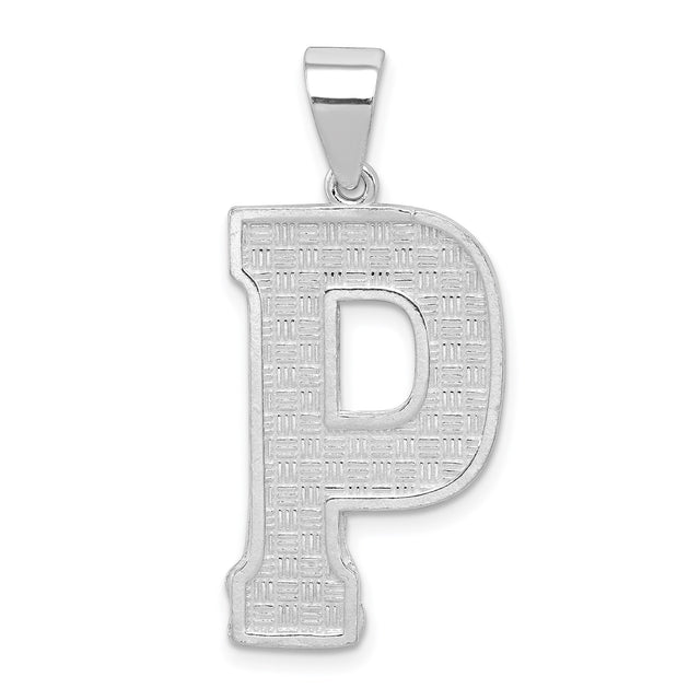 Sterling Silver Letter P Pendant with Basketweave Design, Unisex Initial Charm