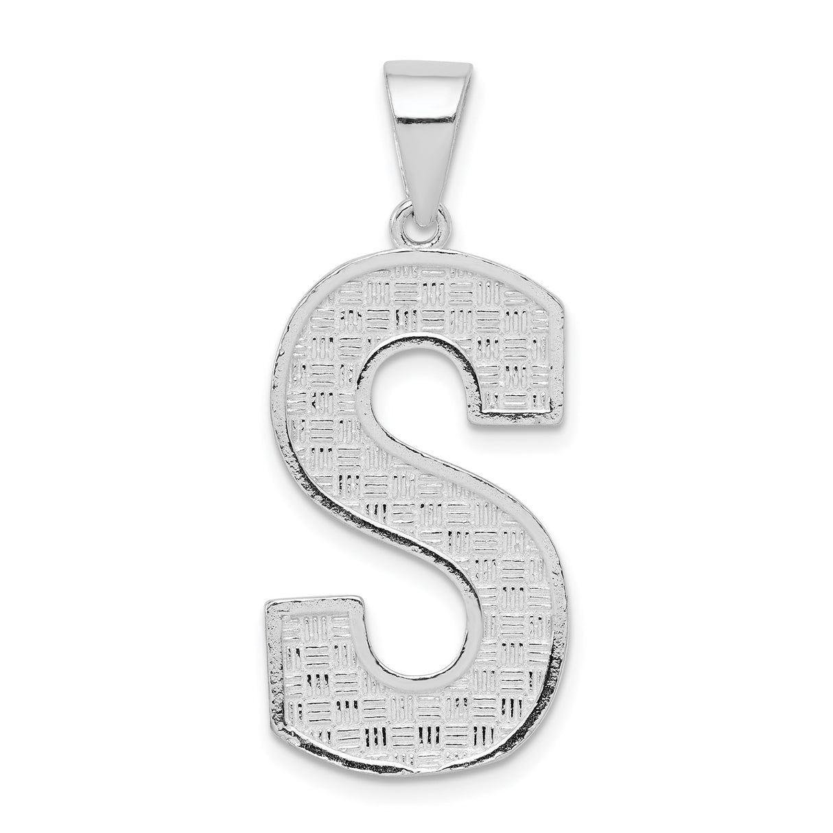 Sterling Silver Letter S Pendant with Textured Basketweave Design Charm for Women or Unisex