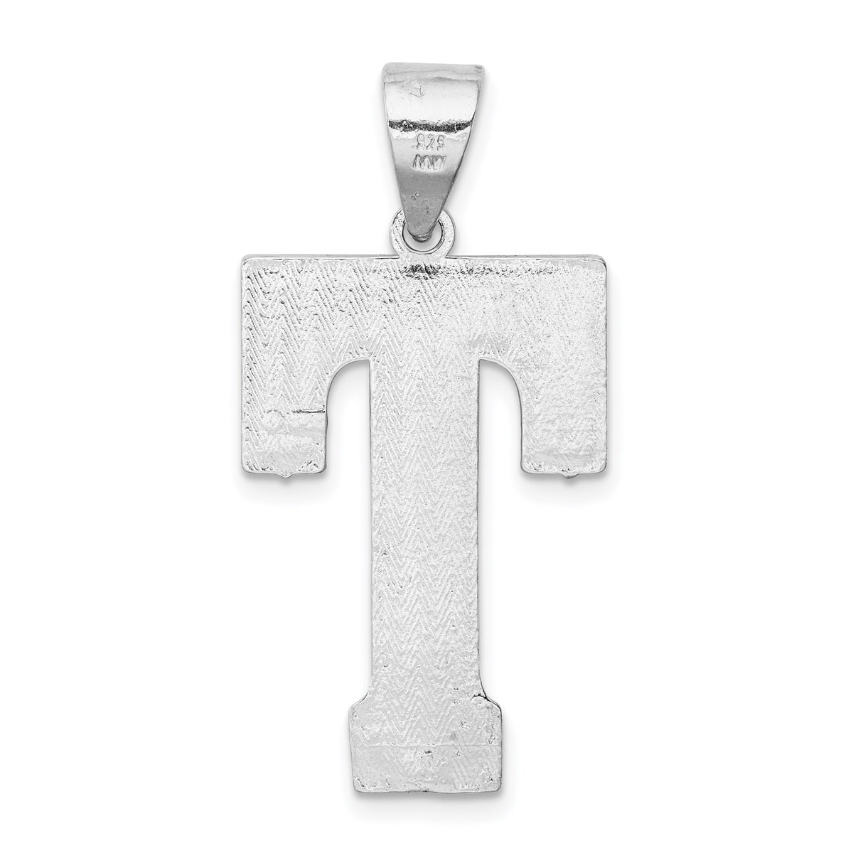 Sterling Silver Letter T Pendant with Woven Texture, Geometric Block Design