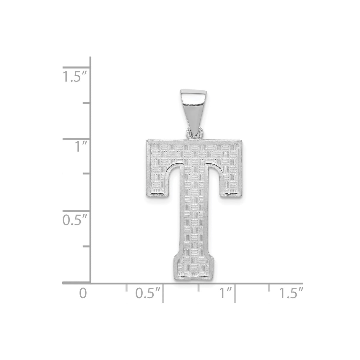 Sterling Silver Letter T Pendant with Woven Texture, Geometric Block Design