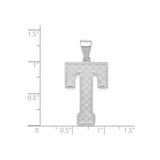 Sterling Silver Letter T Pendant with Woven Texture, Geometric Block Design
