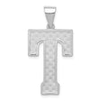 Sterling Silver Letter T Pendant with Woven Texture, Geometric Block Design