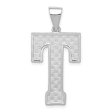 Sterling Silver Letter T Pendant with Woven Texture, Geometric Block Design
