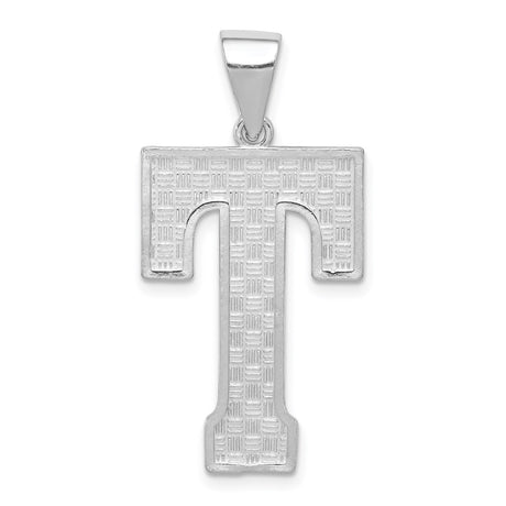Sterling Silver Letter T Pendant with Woven Texture, Geometric Block Design