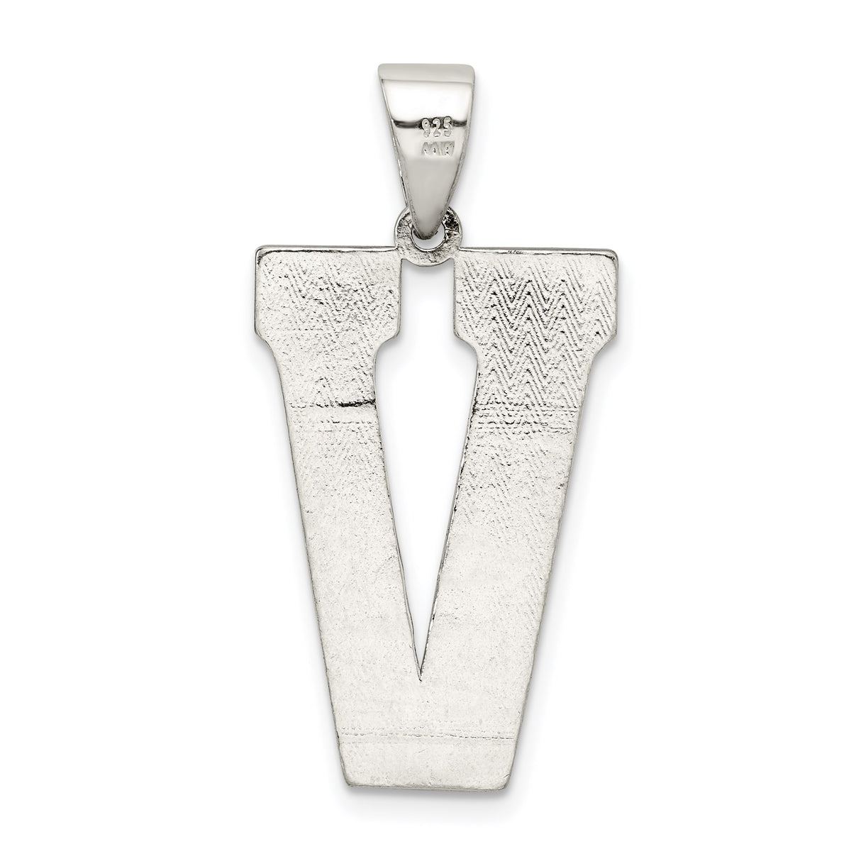 Sterling Silver Letter V Pendant, Textured Block Initial Charm, Unisex Monogram Jewelry