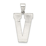 Sterling Silver Letter V Pendant, Textured Block Initial Charm, Unisex Monogram Jewelry