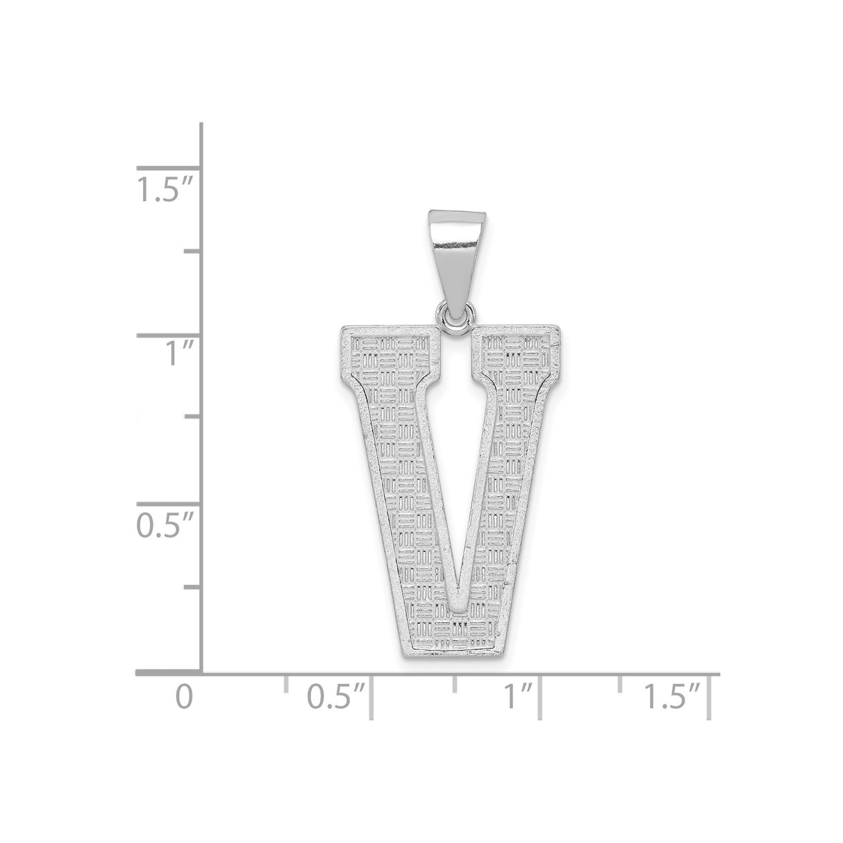 Sterling Silver Letter V Pendant, Textured Block Initial Charm, Unisex Monogram Jewelry
