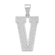Sterling Silver Letter V Pendant, Textured Block Initial Charm, Unisex Monogram Jewelry