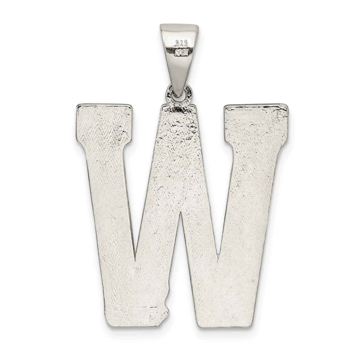 Sterling Silver Letter W Pendant with Basketweave Texture, Unisex Initial Charm