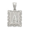 Sterling Silver Alphabet Pendant with Letter A, Striped Background and Scroll Frame