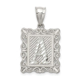 Sterling Silver Alphabet Pendant with Letter A, Striped Background and Scroll Frame