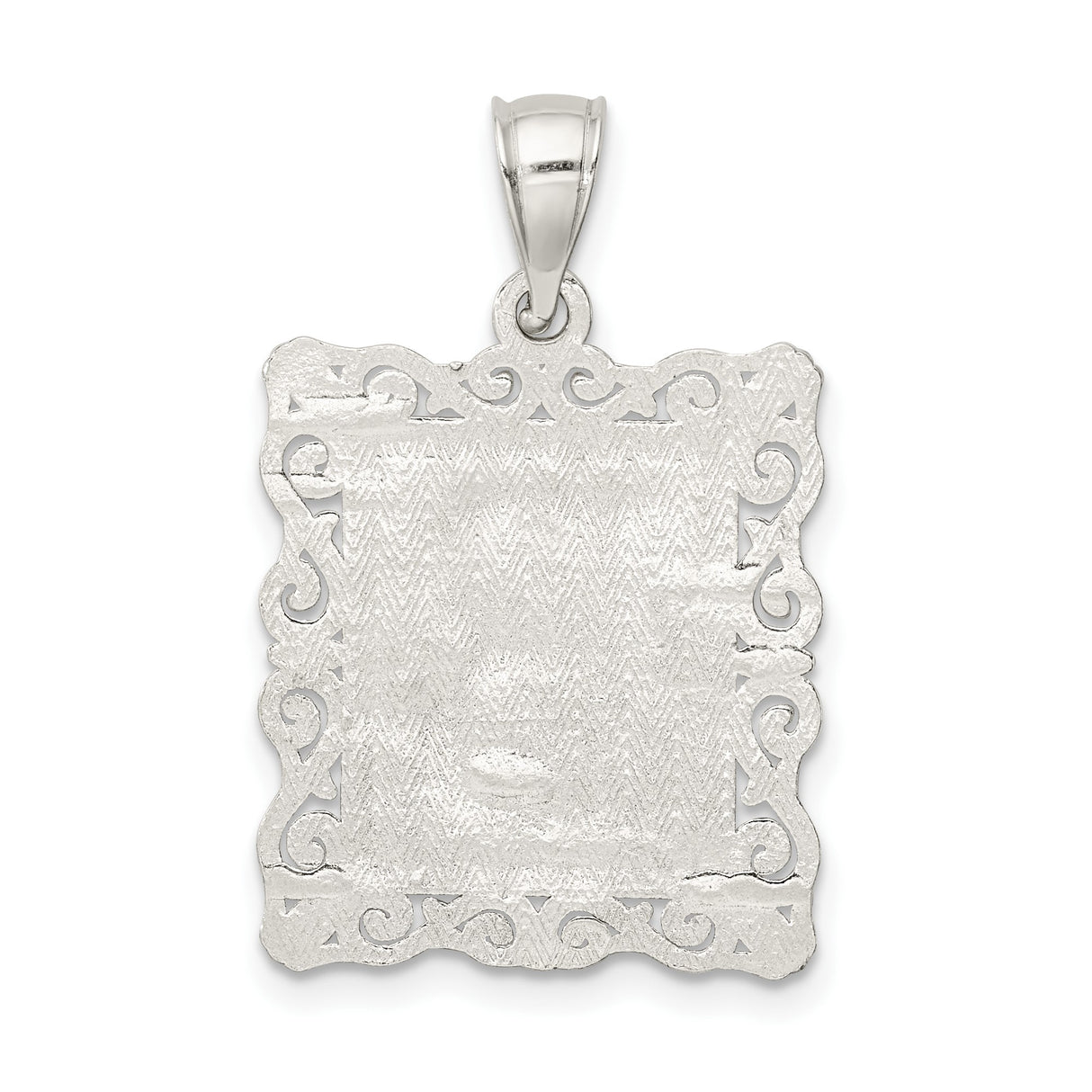 Sterling Silver B Initial Pendant with Textured Frame and Scrollwork Design