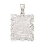 Sterling Silver B Initial Pendant with Textured Frame and Scrollwork Design
