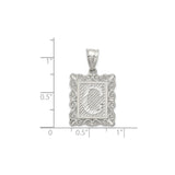 Sterling Silver Rectangle Pendant with Initial C and Scroll Frame Design