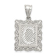Sterling Silver Rectangle Pendant with Initial C and Scroll Frame Design