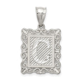 Sterling Silver Rectangle Pendant with Initial C and Scroll Frame Design