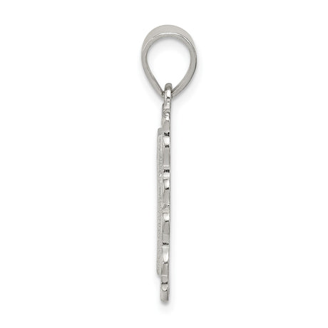 Sterling Silver Letter D Pendant with Scrollwork Border and Textured Finish
