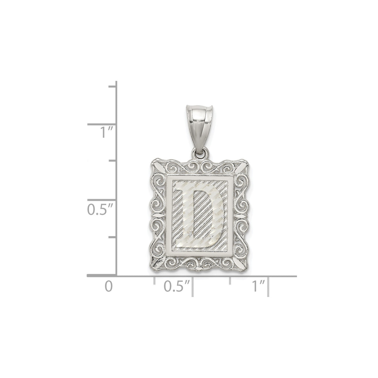 Sterling Silver Letter D Pendant with Scrollwork Border and Textured Finish