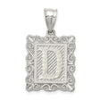 Sterling Silver Letter D Pendant with Scrollwork Border and Textured Finish
