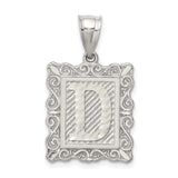 Sterling Silver Letter D Pendant with Scrollwork Border and Textured Finish