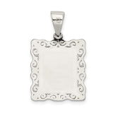 Sterling Silver Letter L Pendant with Textured Background and Filigree Border