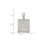 Sterling Silver Letter L Pendant with Textured Background and Filigree Border