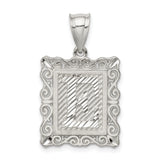 Sterling Silver Letter L Pendant with Textured Background and Filigree Border