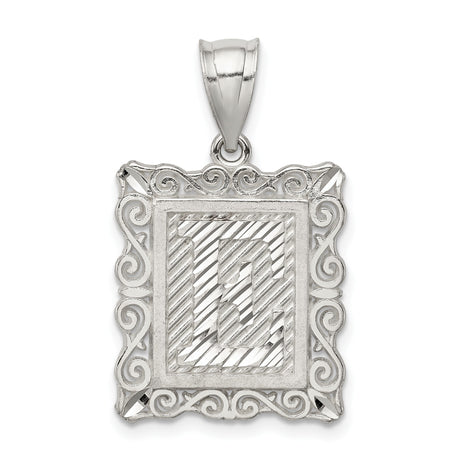 Sterling Silver Letter L Pendant with Textured Background and Filigree Border