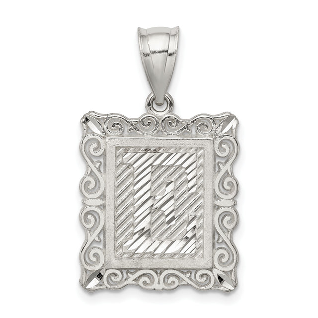 Sterling Silver Letter L Pendant with Textured Background and Filigree Border