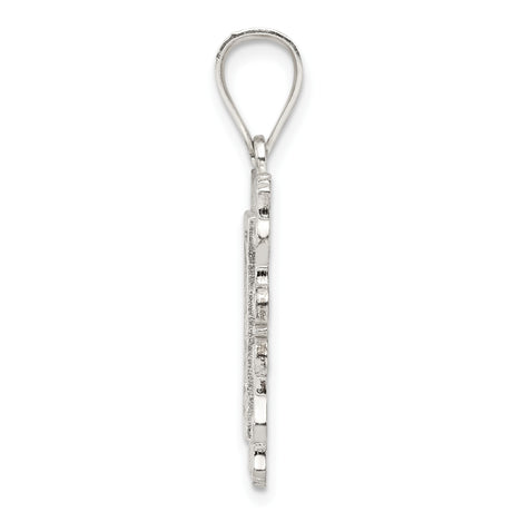 Sterling Silver Initial F Pendant with Textured Design and Scrollwork Border