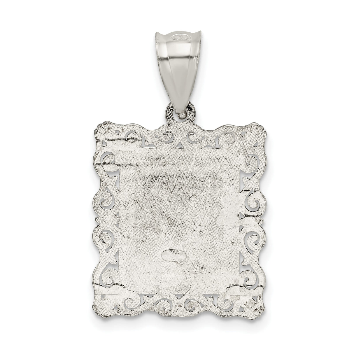 Sterling Silver Initial F Pendant with Textured Design and Scrollwork Border