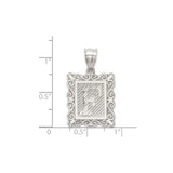 Sterling Silver Initial F Pendant with Textured Design and Scrollwork Border