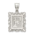 Sterling Silver Initial F Pendant with Textured Design and Scrollwork Border