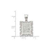 Sterling Silver Letter G Pendant Charm with Textured Rectangle Frame and Scroll Detail