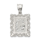 Sterling Silver Letter G Pendant Charm with Textured Rectangle Frame and Scroll Detail