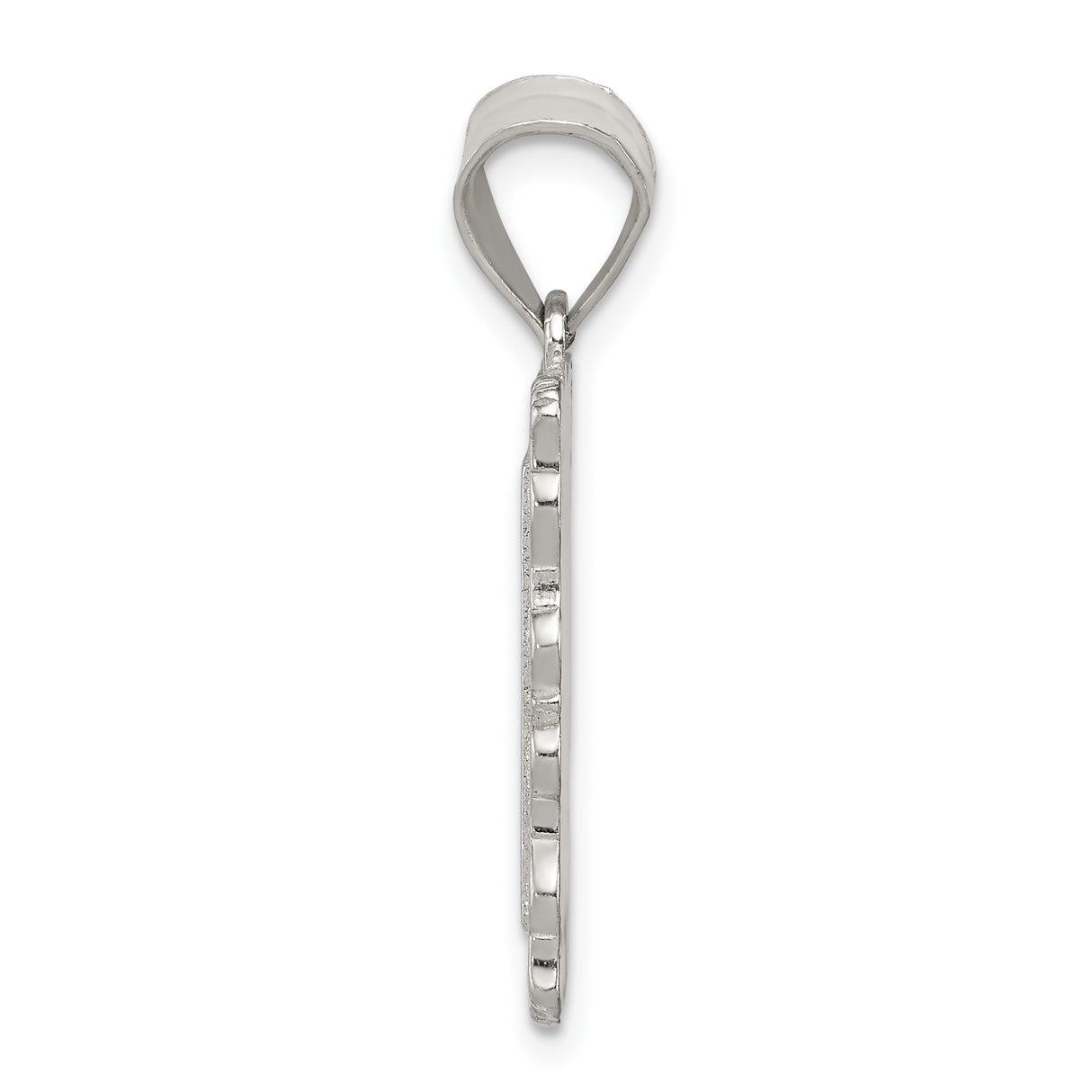 Sterling Silver Rectangle Pendant with Textured Letter E and Scroll Border