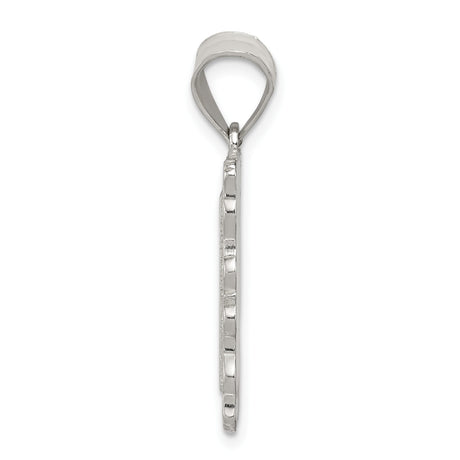 Sterling Silver Rectangle Pendant with Textured Letter E and Scroll Border